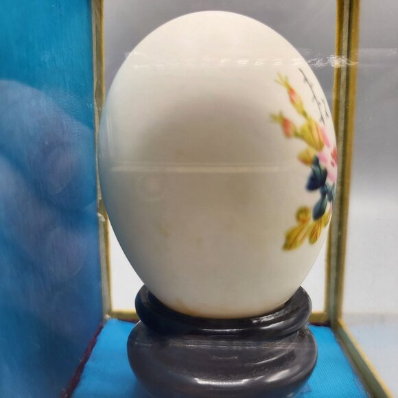 Vintage Chinese Hand Painted Decorative Egg In Display Case Floral Butterfly - Picture 8 of 12